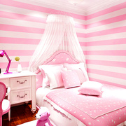 现代简约韩式条纹壁纸粉色公主，儿童房温馨女孩房间卧室无纺布墙纸
