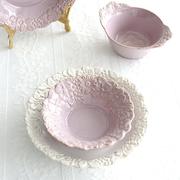 法式复古浮雕花朵碗宫廷风，陶瓷餐盘欧式餐具西餐盘汤盘碗盘套装