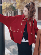 红色大衣女短款小个子2023流行高级感小香风，呢子外套秋冬穿搭