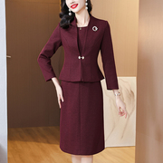 高级感时尚套装女秋冬2023年设计感枣红色羊毛呢套装裙两件套