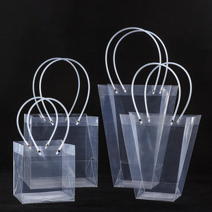 鲜花包装袋手提插花透明防水花束花艺材料，礼物花盒pvc袋子
