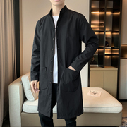 秋季薄款男士韩版修身潮流，大衣外套男装中长款单排扣立领风衣