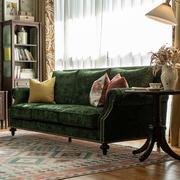 复古美式乡村布艺沙发法式客厅小户型民宿墨绿色乳胶直排三人沙发