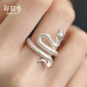 S999足银蛇形潮人个性食指夸张戒指女小众设计高级感简约男生纯银
