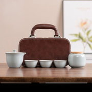 青瓷哥窑开片可养户外便携旅行茶具，套装一壶三杯快客茶杯