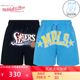 mitchell&ness运动短裤NBA篮球裤湖人队男士运动裤纯棉夏公牛76人