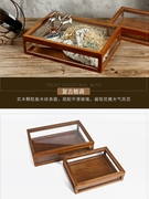复古透明带盖展示木盒桌面木质收纳盒玻璃盒整理盒防尘化妆品方形