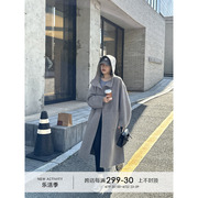 YANGLE_斗篷双面羊绒大衣女2024早春中长款廓形连帽毛呢外套