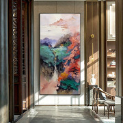 新中式入户玄关客厅过道装饰画现代简约手绘油画风景山水招财