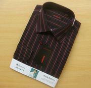 中老年男式长袖衬衫-t08020146商务衬衣直摆深黑蓝底色紫红条纹