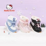 凯蒂猫女童雪地靴防水防滑女孩大棉靴子2021冬季宝宝短靴高帮棉鞋