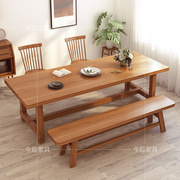 。日式原木餐桌长方形饭桌实木餐桌椅组合家用餐厅大桌子工作台两