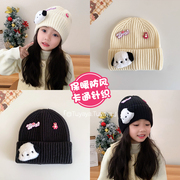 儿童冬季帽子女童卡通帕恰狗毛线针织帽小女孩防风保暖护耳套头帽