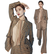 韩版明星同款复古格子，西装外套女时尚显瘦名媛职业套装两件套