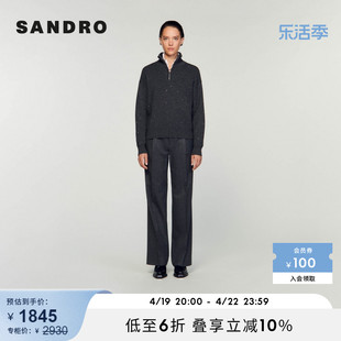 sandrooutlet春秋女装简约优雅套头高领深灰色，针织毛衣sfppu02066