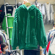 原创2021冬季慵懒风高级感粒粒毛绒加厚宽松连帽绿色卫衣外套