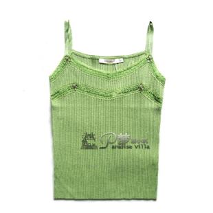 国内撤柜 高档品牌绿色性感蕾丝镂空V领钉珠修身针织衫吊带衫