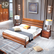 万家达胡桃木床双人床简约现代中式实木床1.8米1.5米卧室主卧婚床