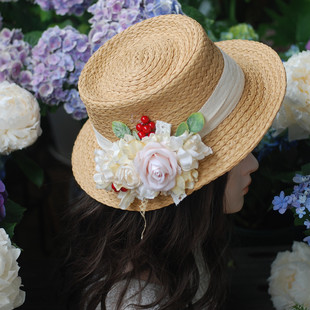 原创设计森林系森女手作花朵红浆果帽花包夹两用