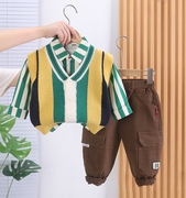 男宝宝秋装衬衣套装，1一2-3岁男童，毛衣马甲三件套儿童秋季男孩衣服