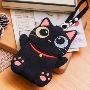 台湾啵啵猫 620208 可爱黑猫恶魔纯棉布艺卡套附手提带创意