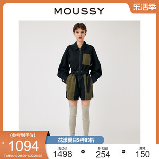 moussy夏季酷感工装，风拼色棉质连体短裤，女010gas30-5650