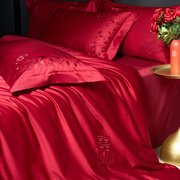 高级婚庆十件套，结婚床上用品四件套纯全棉大红色新婚喜被六