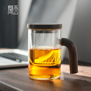 天一閣丨日式玻璃泡茶杯木，把家用茶水分离花，茶杯加厚耐高温办公杯
