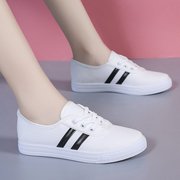 夏季低帮浅口帆布鞋休闲女鞋，韩版系带运动学生小白，鞋平底休闲板鞋