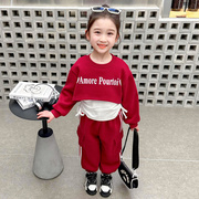 女童春装套装2024洋气女宝宝韩版卫衣儿童春秋季工装裤三件套