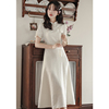 中式伴娘服订婚礼服连衣裙，日常可穿领证登记小白裙，女夏季旗袍裙子