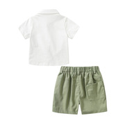 男童短袖套装夏季休闲风领结上衣，裤子两件套时尚宝宝童装