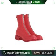 香港直发Guidi女士中筒靴红色柔软皮革质感舒适休闲时尚复古