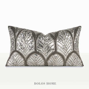 柏洛斯Paris法式奢华重工手工钉珠装饰高端美容院沙发长腰枕靠枕