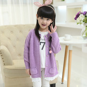 女宝宝紫色毛衣春秋季女童针织开衫，外套3-12岁5小女孩，毛线衣(毛线衣)9秋装