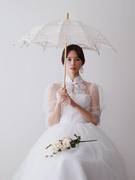 复古米色白色蕾丝伞长柄小洋伞婚礼伞公主lolita摄影拍照道具