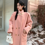 粉色两面穿羊羔毛外套(毛外套，)女2023冬季中长款秋季上衣皮毛一体棉服