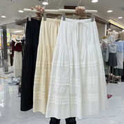 文艺纯色百搭系带高腰，蓬蓬半身裙日系休闲白色，棉质中长款大摆伞裙