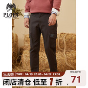PLORY 春季大口袋设计腰部抽绳男士休闲工装裤中高腰微弹裤子