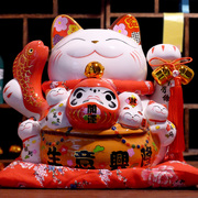 日式招财猫摆件商铺，开业送礼收银台客厅，装饰超大15寸陶瓷存钱罐