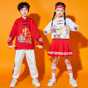 儿童啦啦队演出服中国风 小学生运动服