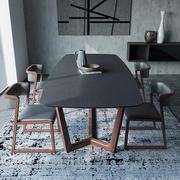 火烧石餐桌椅组合北欧现代简约家用小户J型长方形实木火山石吃饭