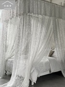 蕾丝遮光导轨蚊帐家用提花卧室民宿轨道式床幔布蚊帐通用白色