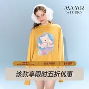 MAMR黄色猫咪圆领套头卫衣美式宽松上衣慵懒风穿搭外套秋季女