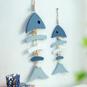地中海风格木质蓝白鱼串挂件海洋风家居装饰品蓝白小鱼墙壁饰挂饰