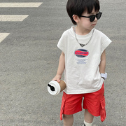 男童印花无袖衫T恤 夏季韩版儿童宝宝纯棉背心薄款帅气上衣潮
