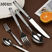 mxh欧式罗马柱叉套装304不锈钢，牛排叉西餐餐具三件套装叉勺子