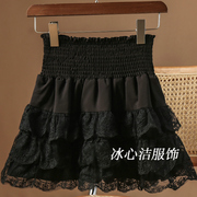 黑色蕾丝蛋糕短裙半身裙女2024夏小个子，高腰显瘦裙子半裙伞裙