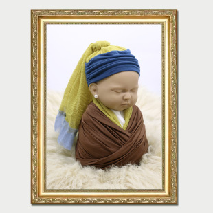 新生儿摄影服装戴珍珠耳环的少女头巾帽子裹布创意宝宝婴儿月子照