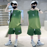 男童夏季两件套韩版中大儿童无袖t恤短裤，洋气套装薄款休闲运动服